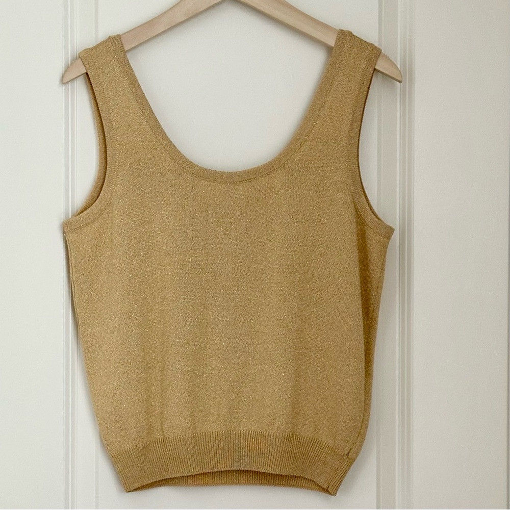 St. John Basic Gold Metallic Ribbed Fitted Sleeve… - image 2